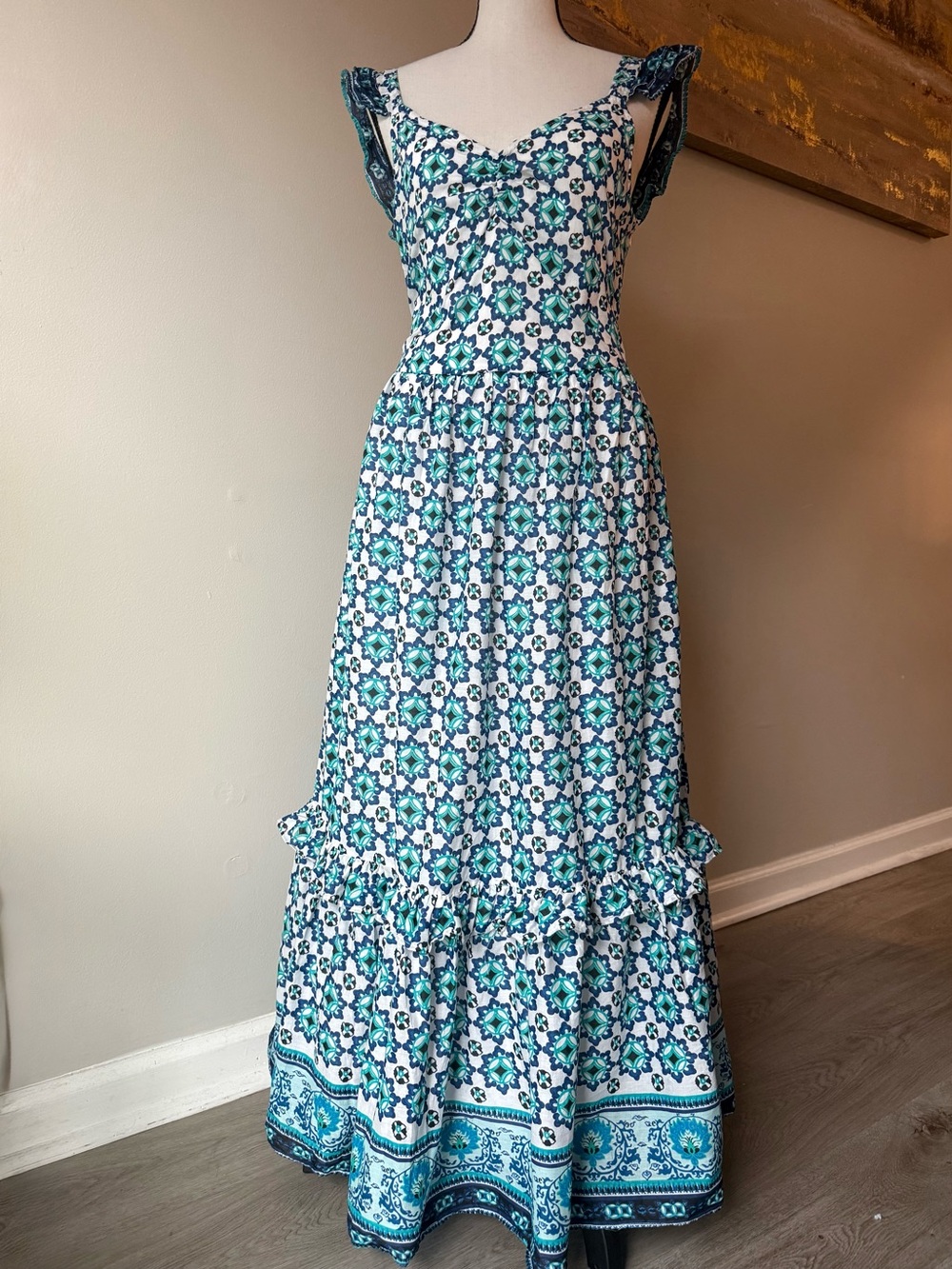 Lucky Brand 100% Cotton Boho Floral Tiered Maxi Dress M
